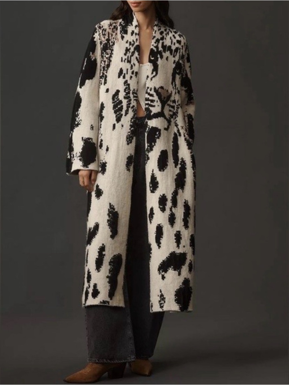Pilcro Black and Cream Leopard-Print Open Cardigan Coat